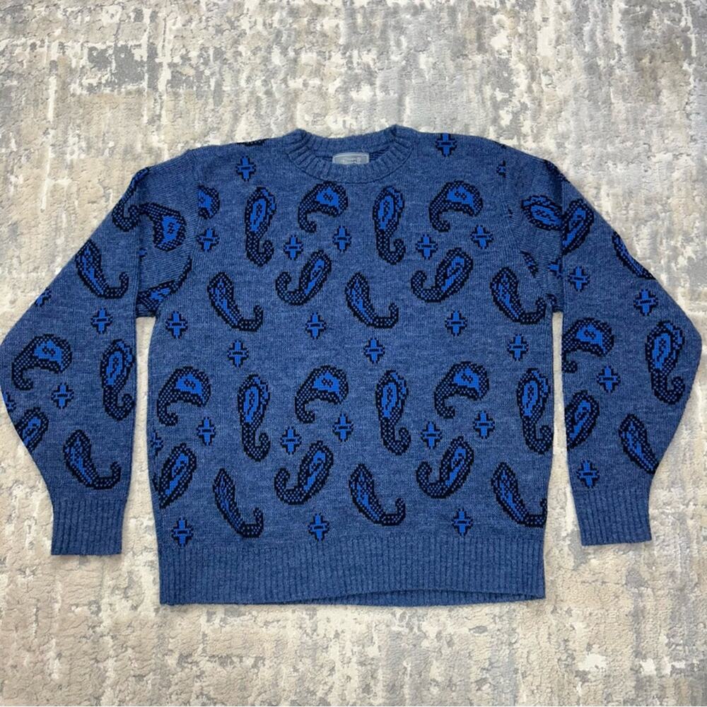 Vintage Le Tigre Blue Paisley Acrylic Dad Sweater medium